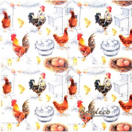 Serwetka decoupage firmy AMBIENTE koguty z kurami 25x25